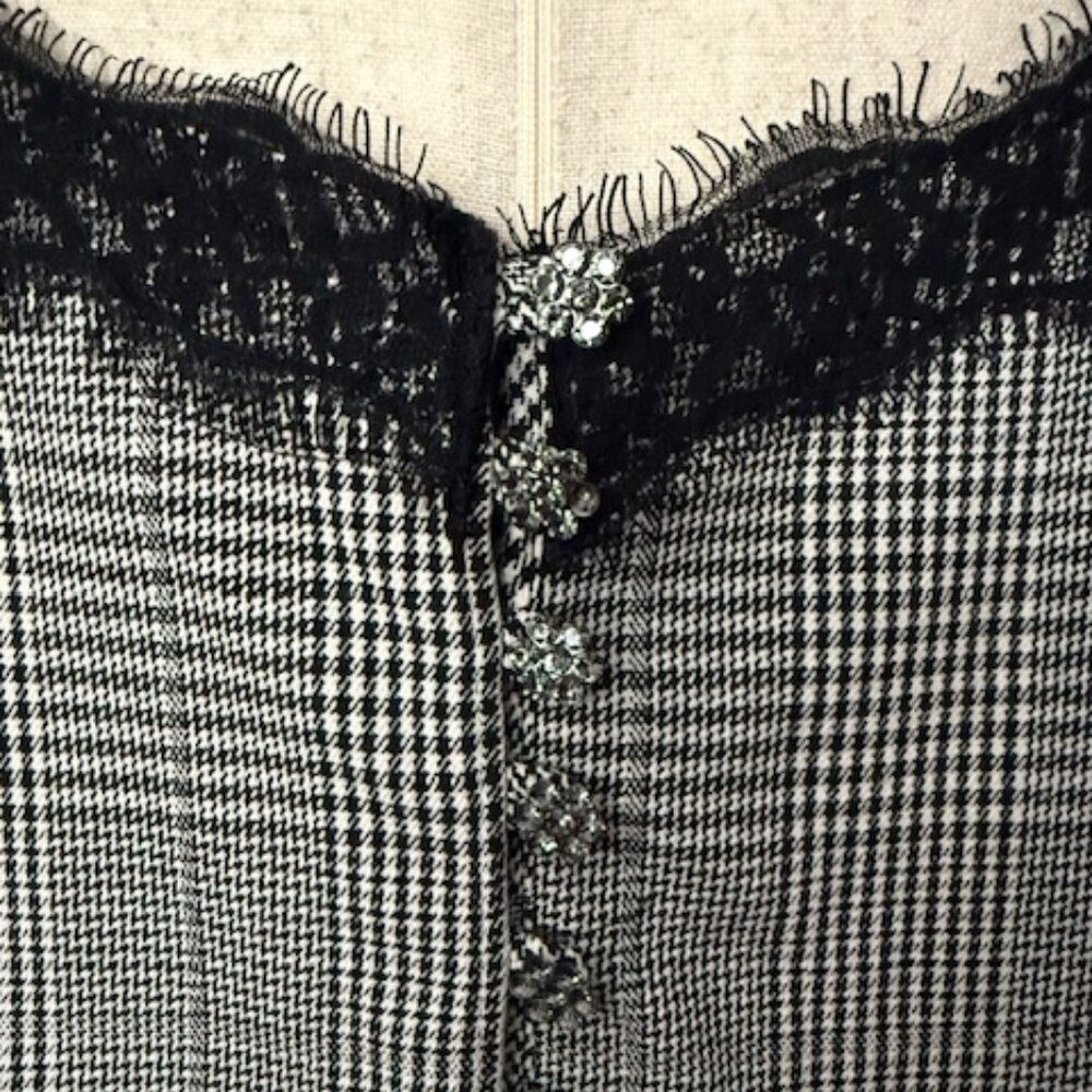 Zara Women TRF Collection Dress Black White Plaid Lace Trim Slip Mini Medium EUC - Picture 11 of 16